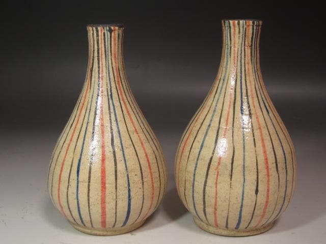 ☆　北大路魯山人　麦藁手徳利　二客　視覚でも楽しめる一品です☆y391