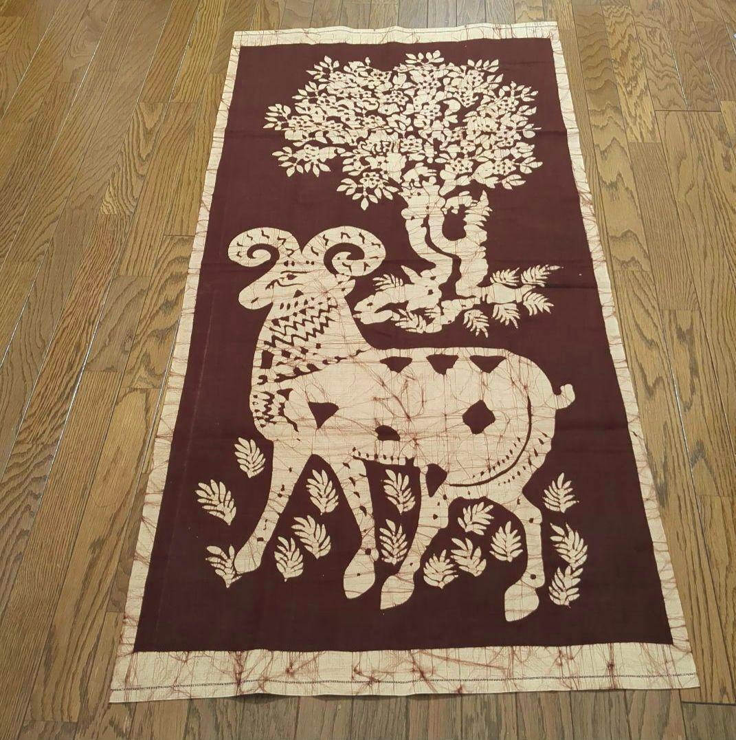 【大判】正倉院模様　羊木臈纈屏風　 ろうけつ染めタペストリー　約170cm大