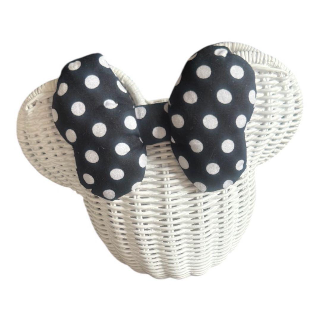 ミニーちゃんのカゴ製ショルダーバッグ 【可愛いいリボン付き黒色は珍しい】