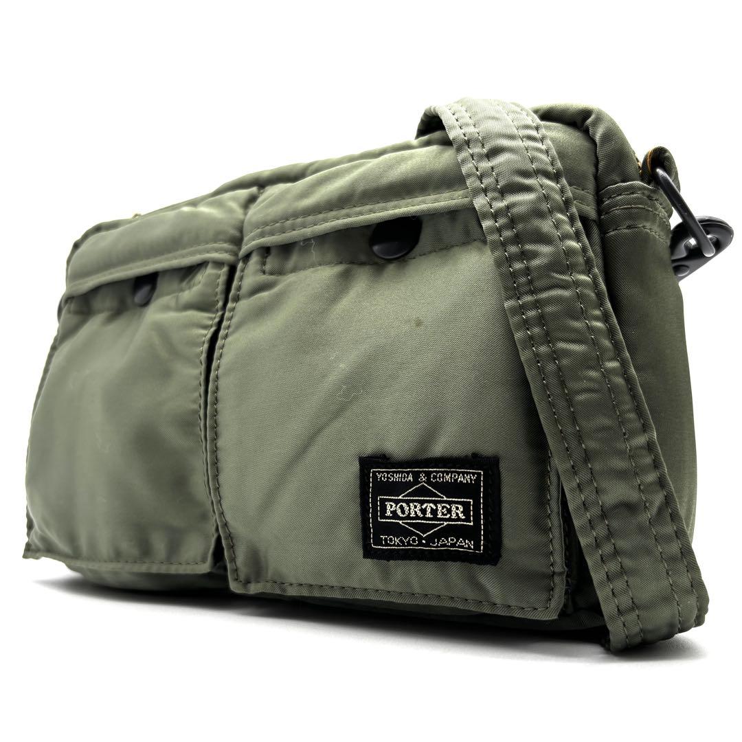 未使用に近い ポーター タンカー ミニ ショルダーバッグ ロゴ セージグリーン