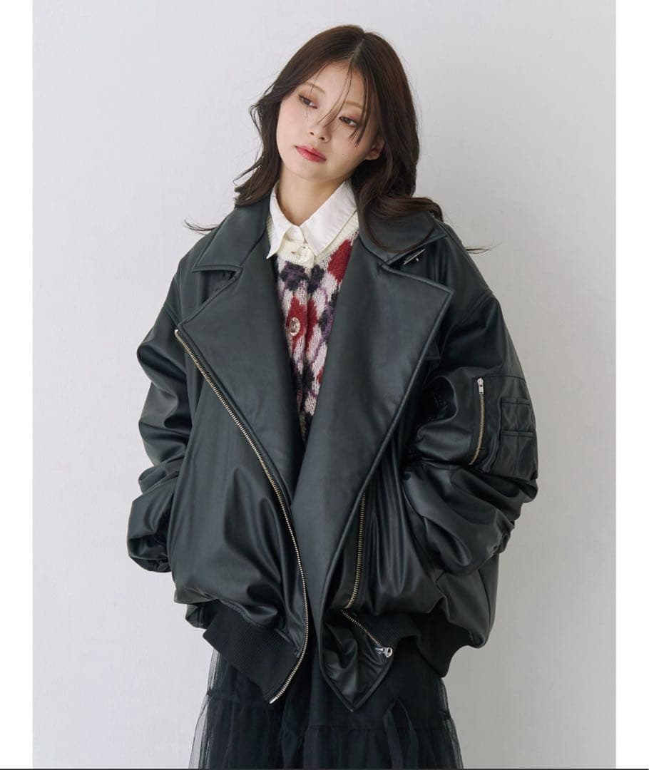 jouetie フェイクレザーライダースMA-1ジャケットM