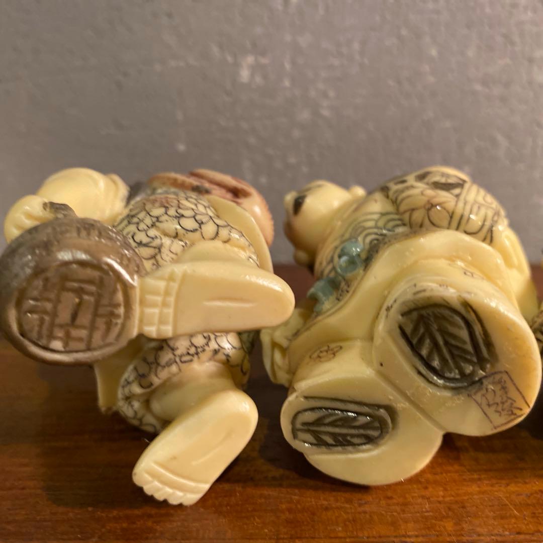 骨董品 和彫七福神 置物 置根付 オブジェ 置物 コレクション 雅俊 在銘