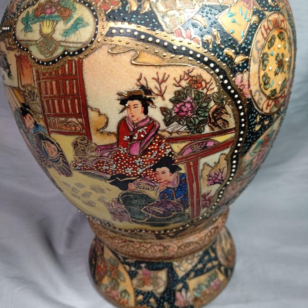 薩摩焼 武者芸者文花瓶 36cm