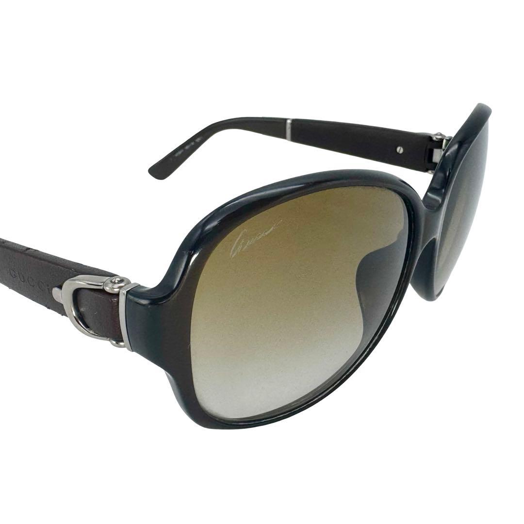 GUCCI グッチ サングラス ブラウン 銀 樹脂×レザー レディース メンズ