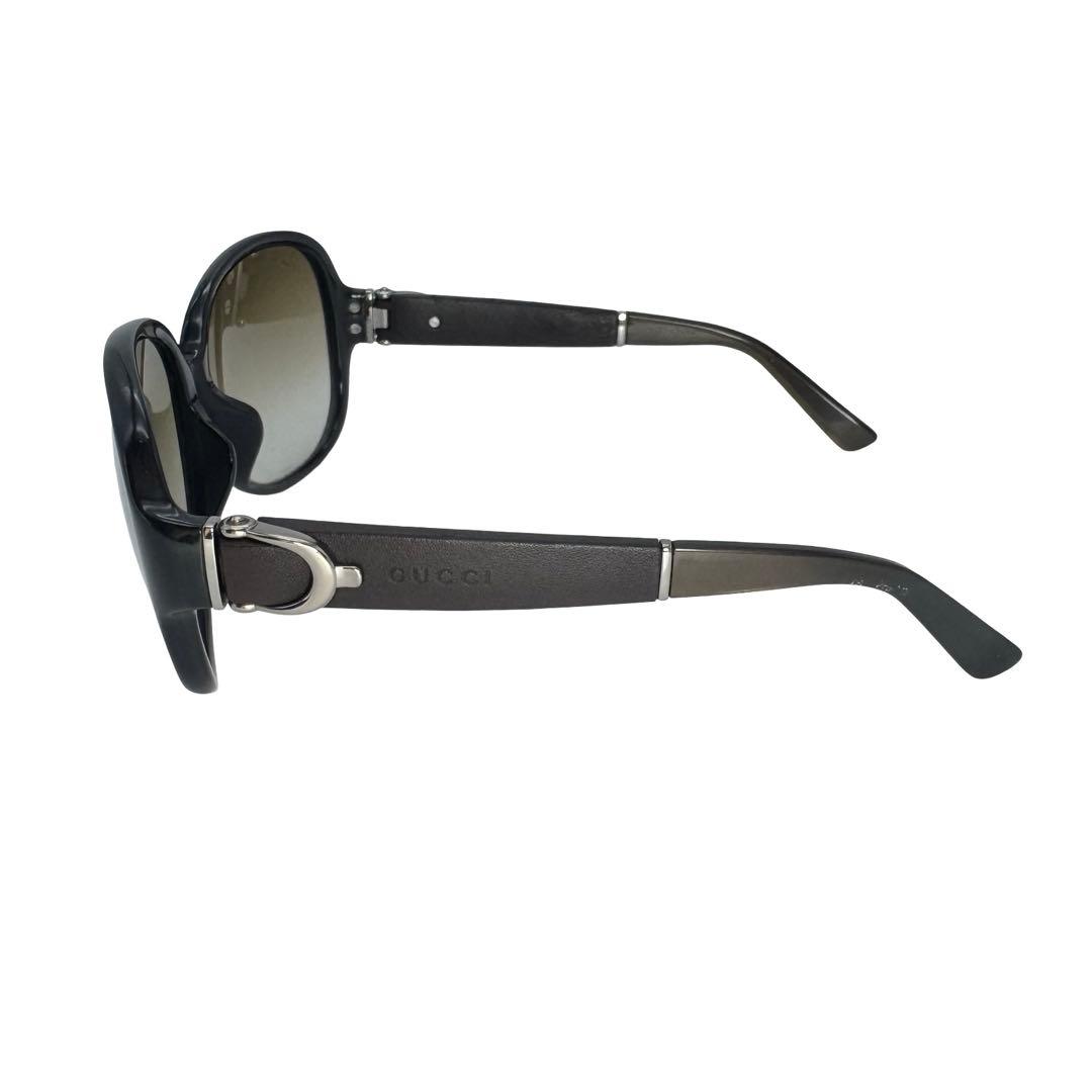 GUCCI グッチ サングラス ブラウン 銀 樹脂×レザー レディース メンズ