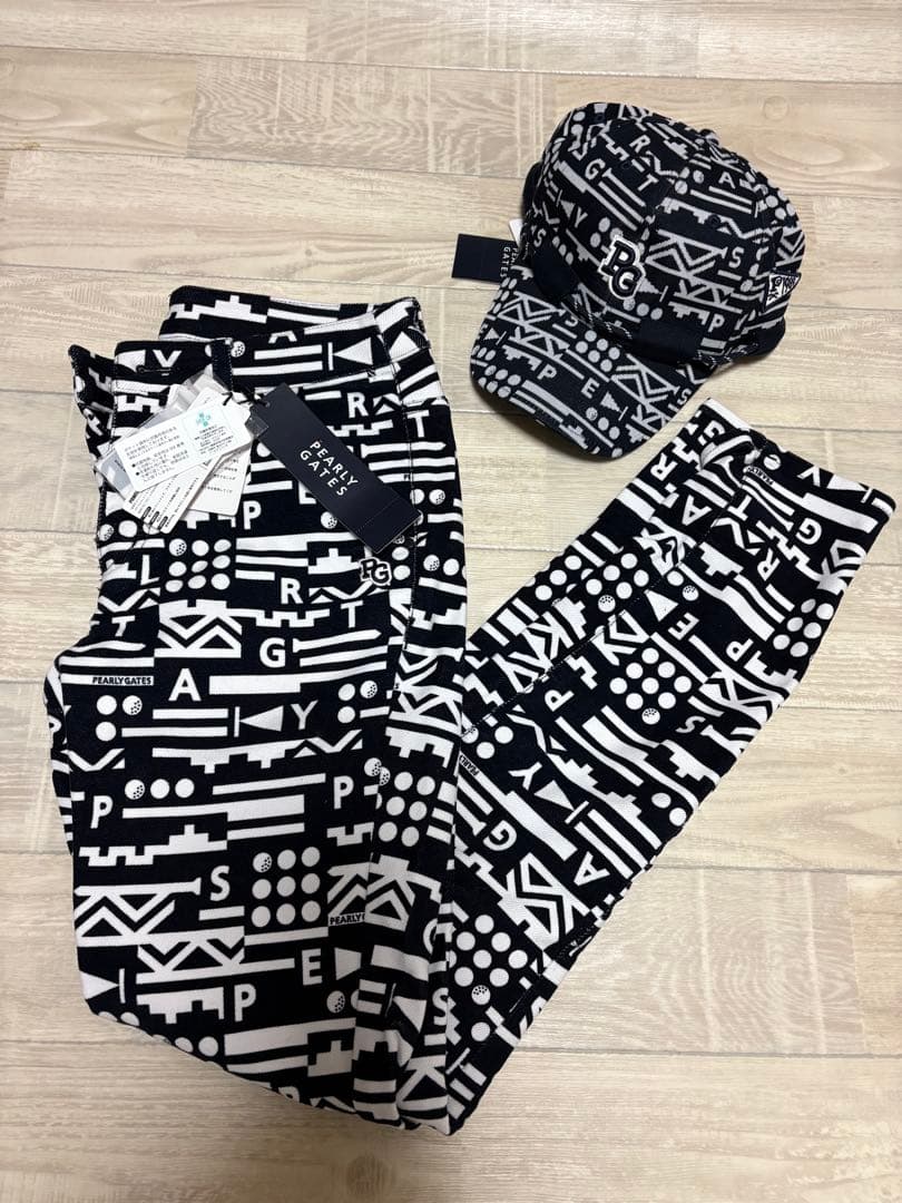 PEARLY GATES 幾何学模様 微起毛パンツ＆キャップセット　新品