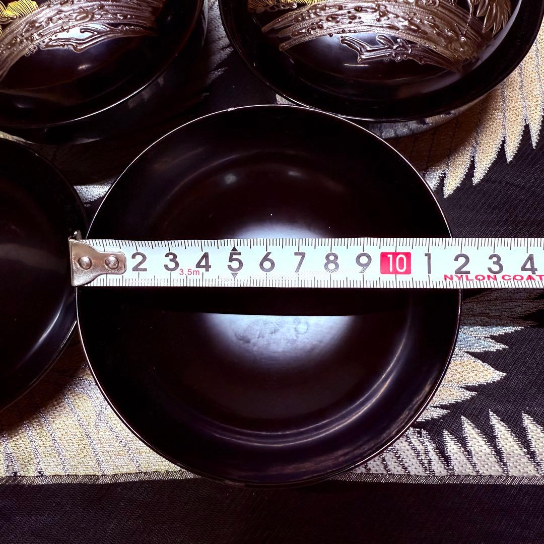 漆器　輪島塗　沈金　螺鈿　松鶴文　木製　蓋付椀　お煮物椀　吸物椀　10客　骨董