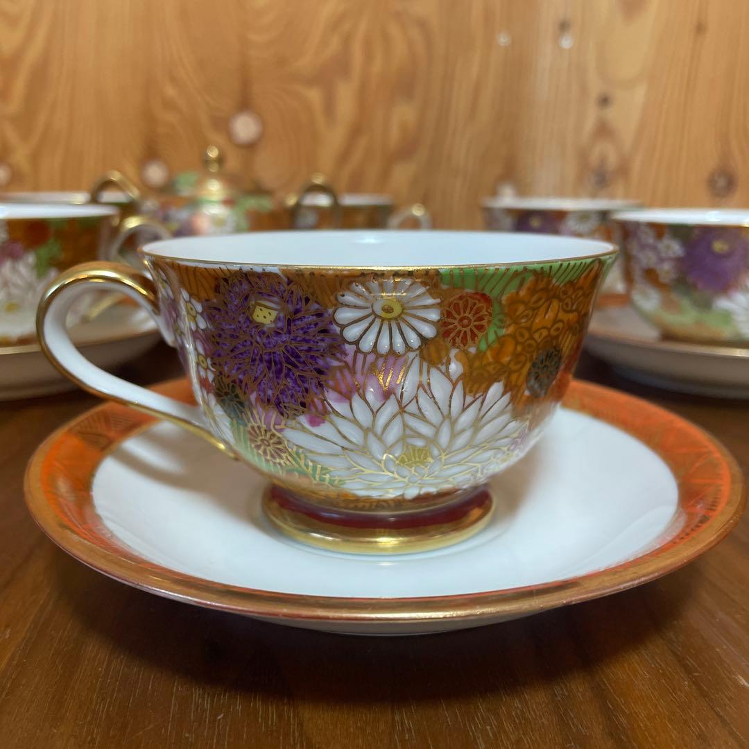 九谷焼 九谷祥隆 花詰 ティーカップ＆ソーサー 6客セット　シュガーポット