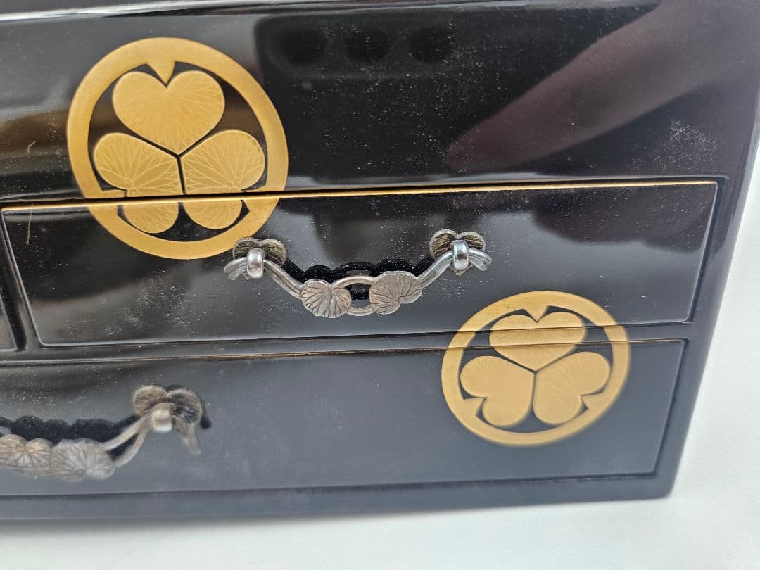 御煙草盆 黒塗御紋付 江戸時代 大名道具 三つ葉葵紋　 時代喫煙具　純銀