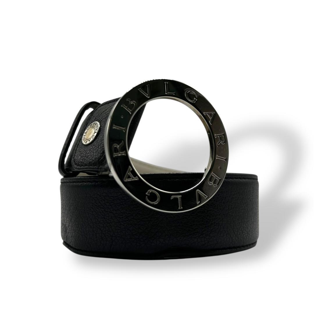 美品✨ BVLGARI ブルガリ ベルト ラウンドロゴバックル グレインレザー