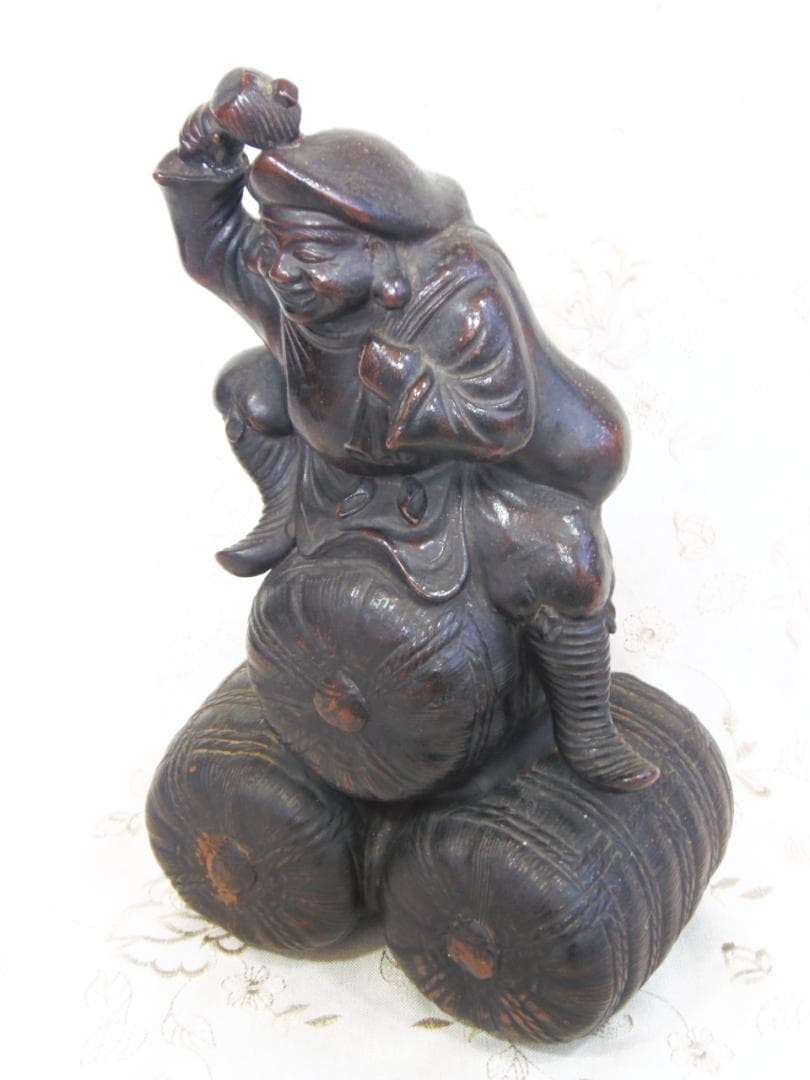 高31cm 古備前 七福神 俵大黒天 大黒様 置物 縁起物 古美術 骨董品 開運