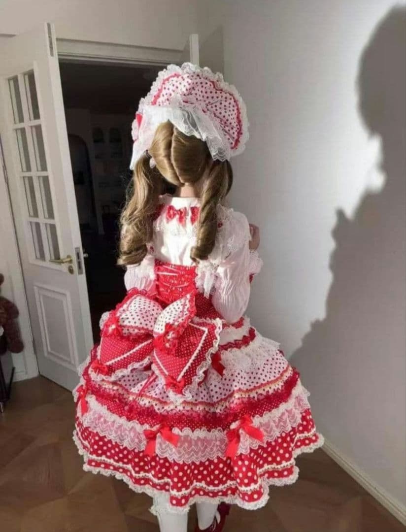 4点セットゴスロリ ロリータドレス　ロリィタ　メイド服　赤と白　水玉模様 甘ロリ