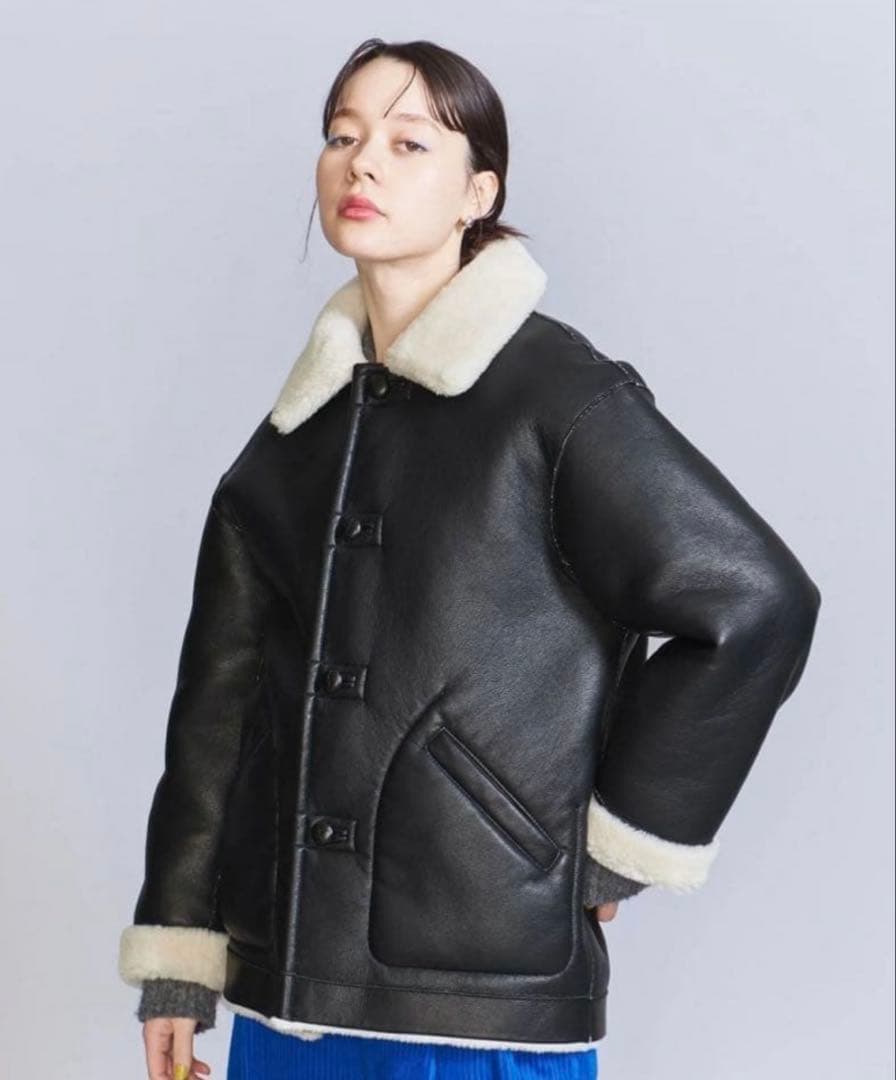 BEAUTY&YOUTH フェイクレザー　リバーシブル　ボア　アウター