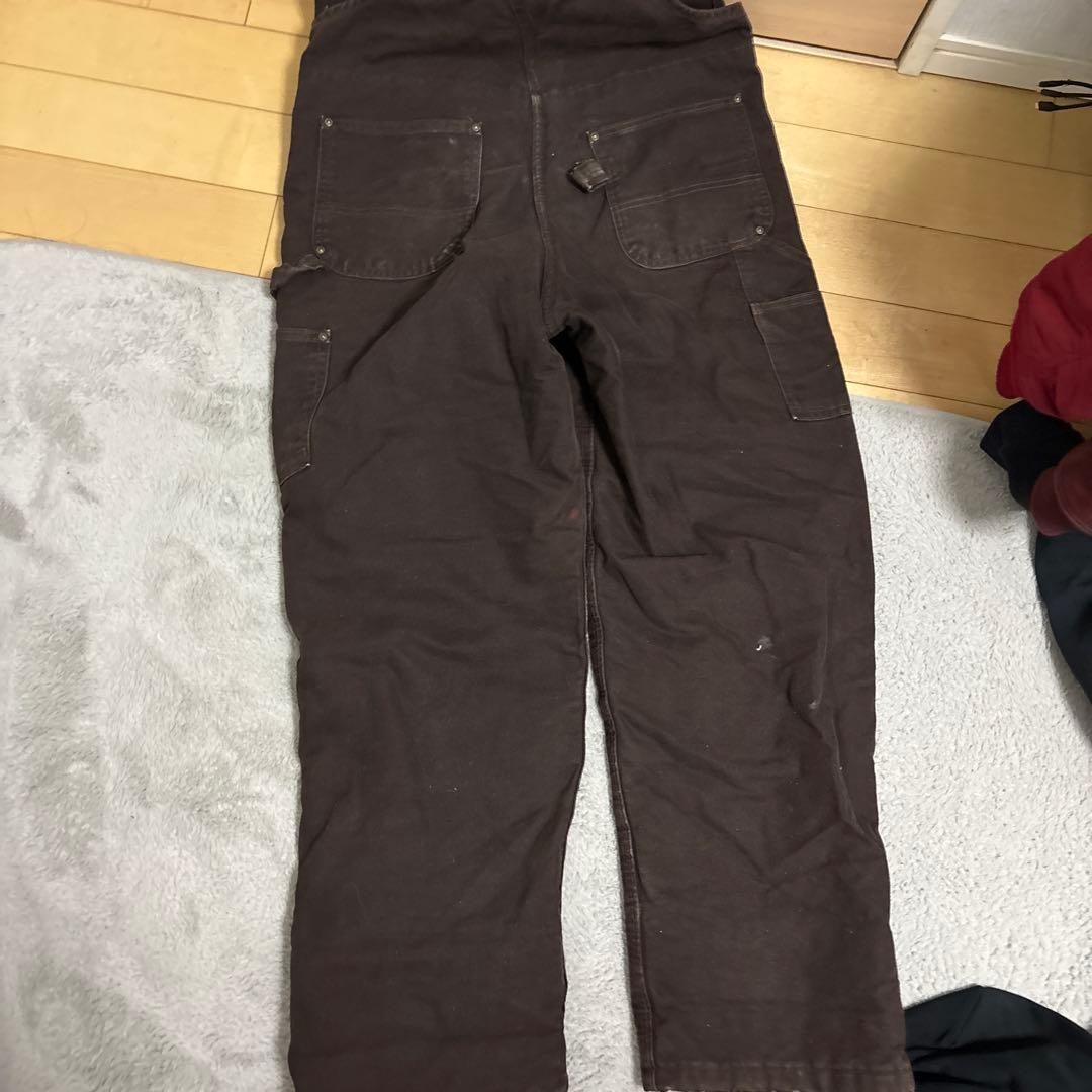 ダークブラウン オーバーオール複数ポケットダブルニー革タグ