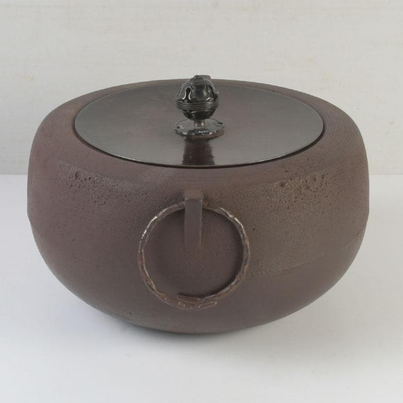 茶道具　釜師　畠春斎作　肩糸目　廣口釜　共布共箱　V　9865A