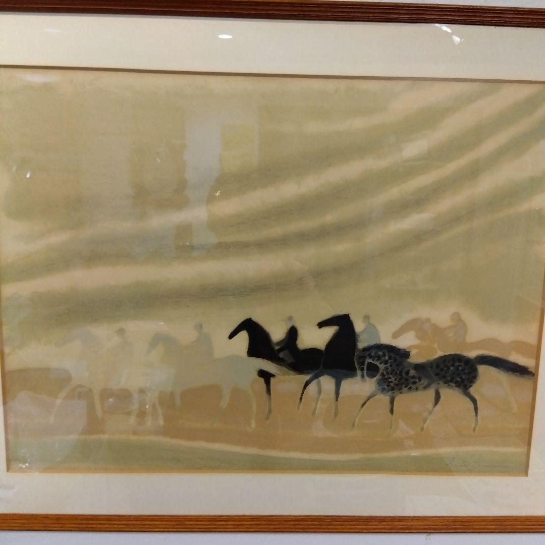 絵画　競馬　馬　ブラジリエ額装リトグラフ
