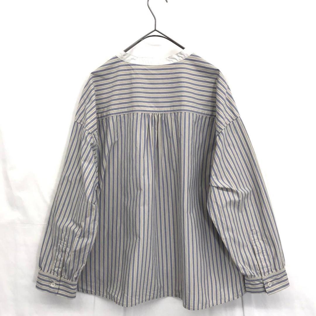 nest Robe : コットンストライププルオンシャツ●F●グレー×ブルー