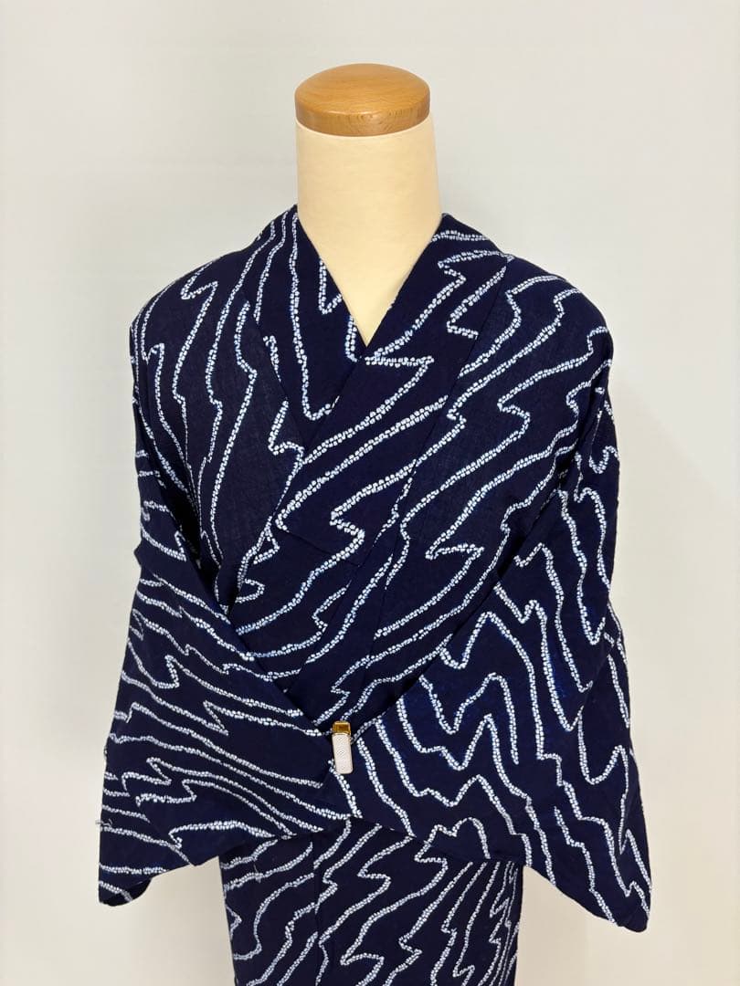 浴衣 絞り 藍色 流水 居敷当て有り