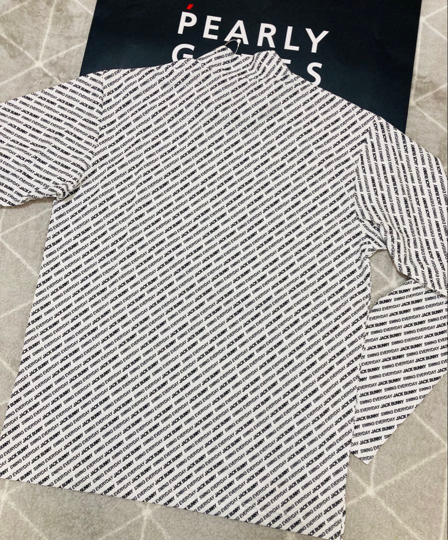 新品 ジャックバニー 総柄ロゴ 起毛ベア天 モックネックシャツ(5)サイズL/白