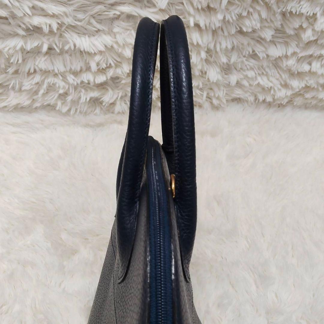 ヘンリーハイクラス レザー 本革 ハンドバッグ 自立 ネイビー 美品