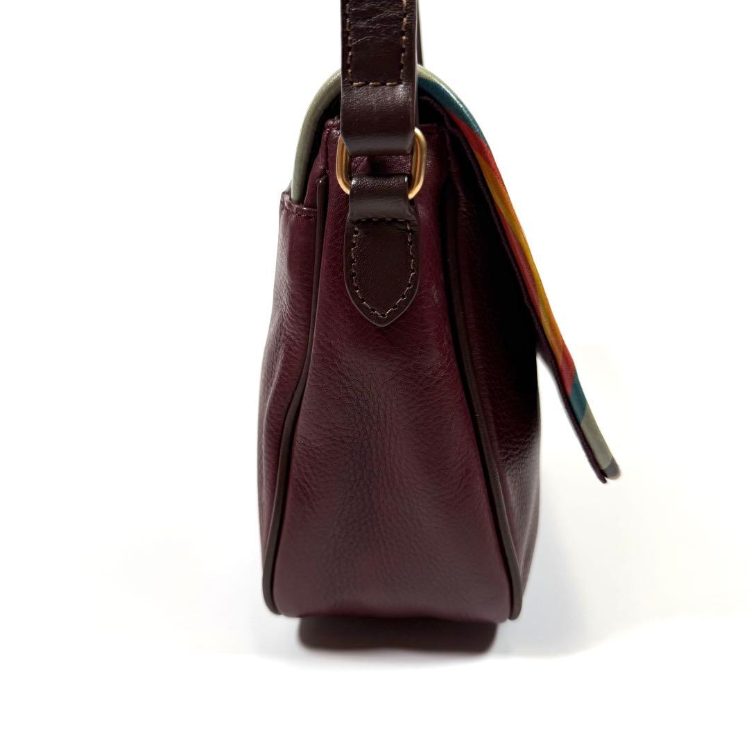 【美品】ポールスミス　ショルダーバッグ　シボ革　マルチストライプ　ボルドー