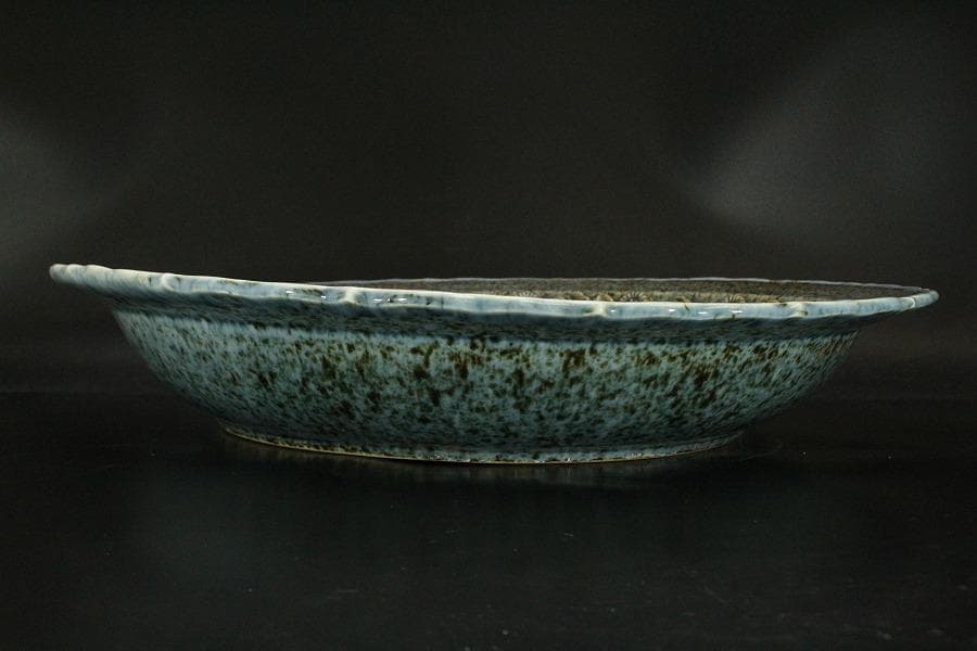 中国美術 纏枝蓮花貼 青華折口皿 φ47cm 美品(ZE727)