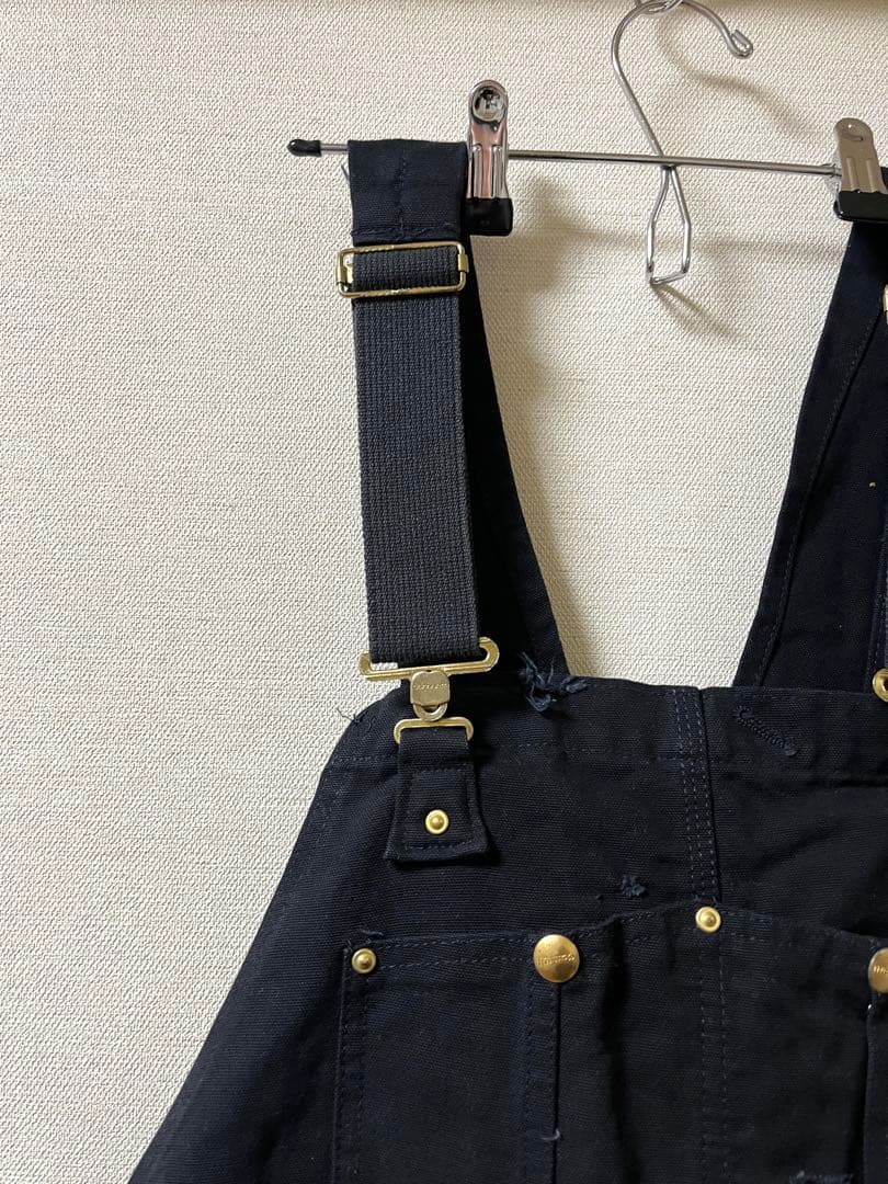 2002年 USA製 カーハート ダック ダブルニー オーバーオール ブラック