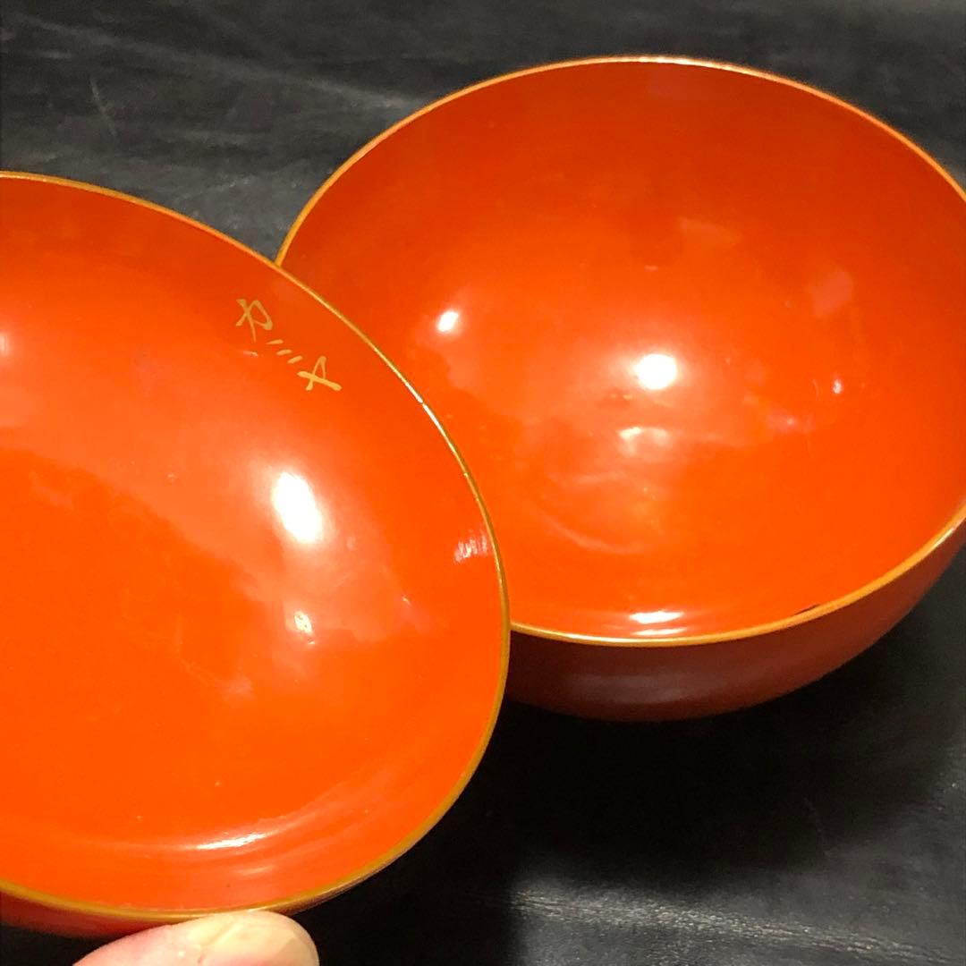 古美術品◆蔵から縁起の良い3羽の鶴が松、竹、梅の華を咥えて優雅に飛ぶ漆塗りのお椀