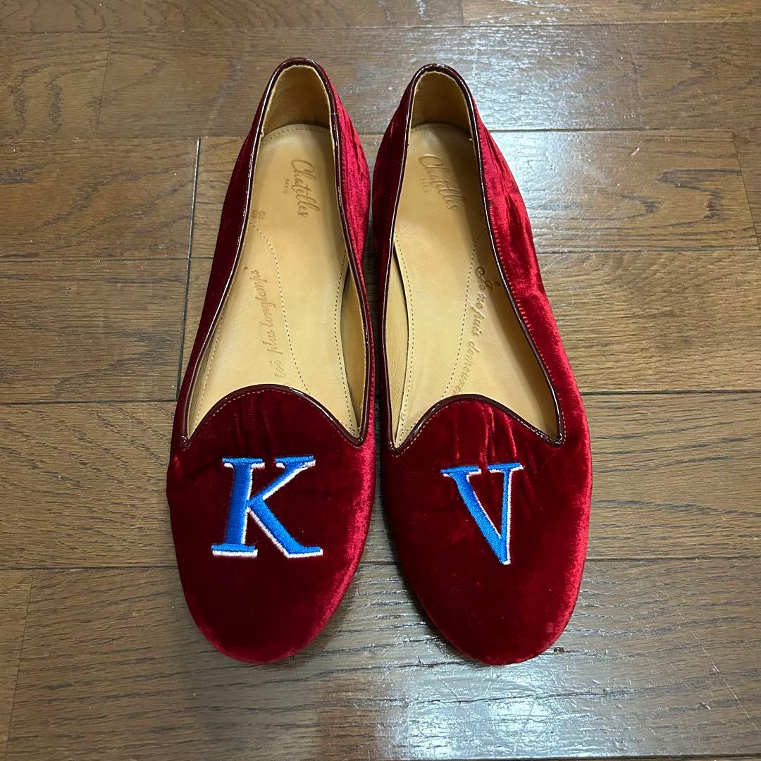 CHIARIN美品 シャテル ベルベット フラットシューズ 刺繍 36.5