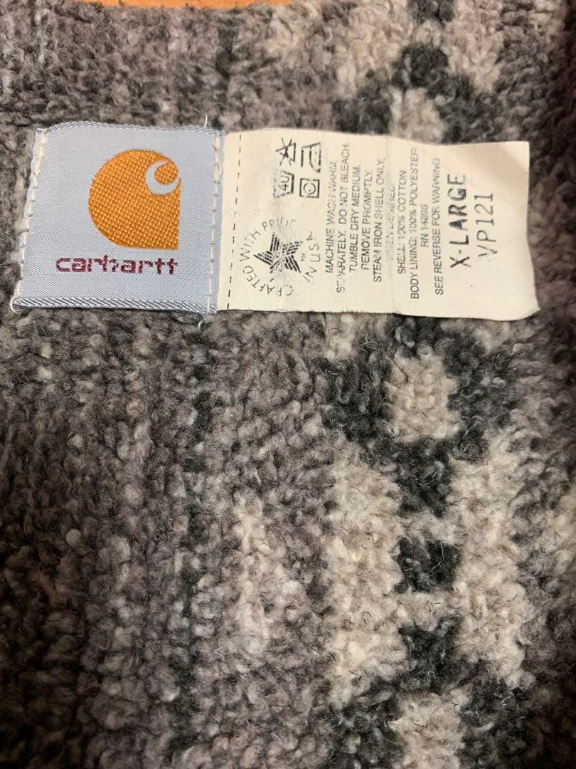 USA Carharttダック地ベスト 裏地ネイティブ柄 ボア ライナーXL