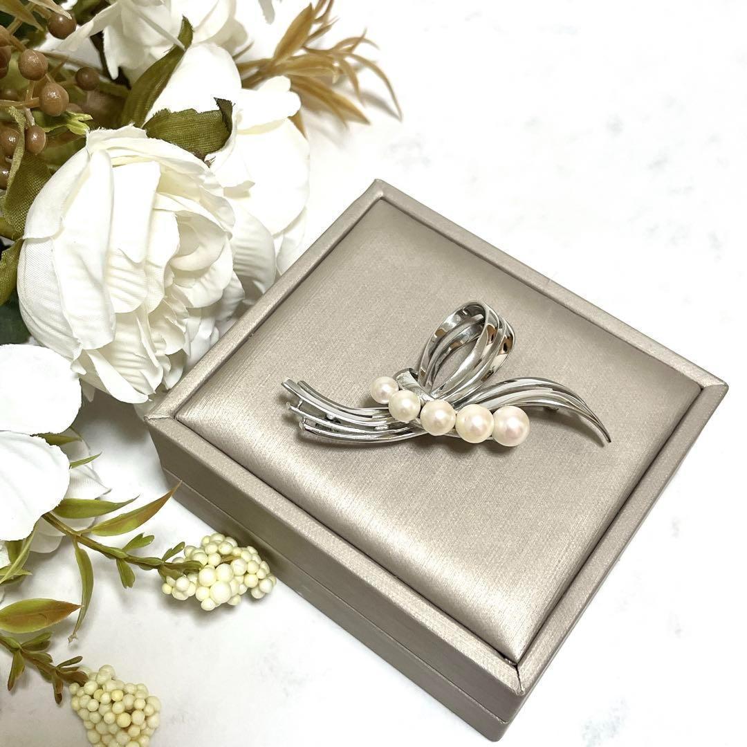 美品✨皇室御用達 ミキモト 本真珠 パール ブローチ アコヤ 5粒 2way