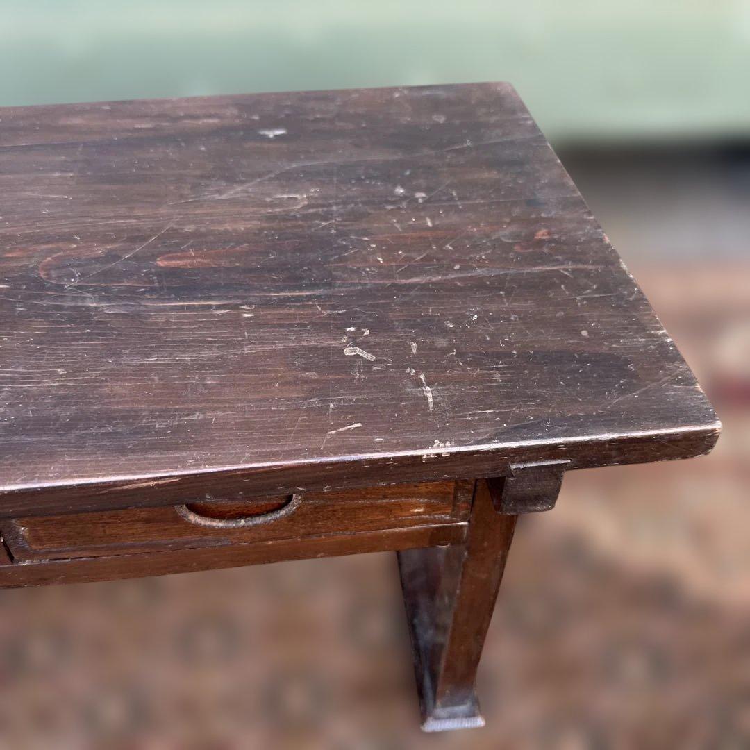 ヴィンテージ木製文机 ダークブラウン 引き出し2つ