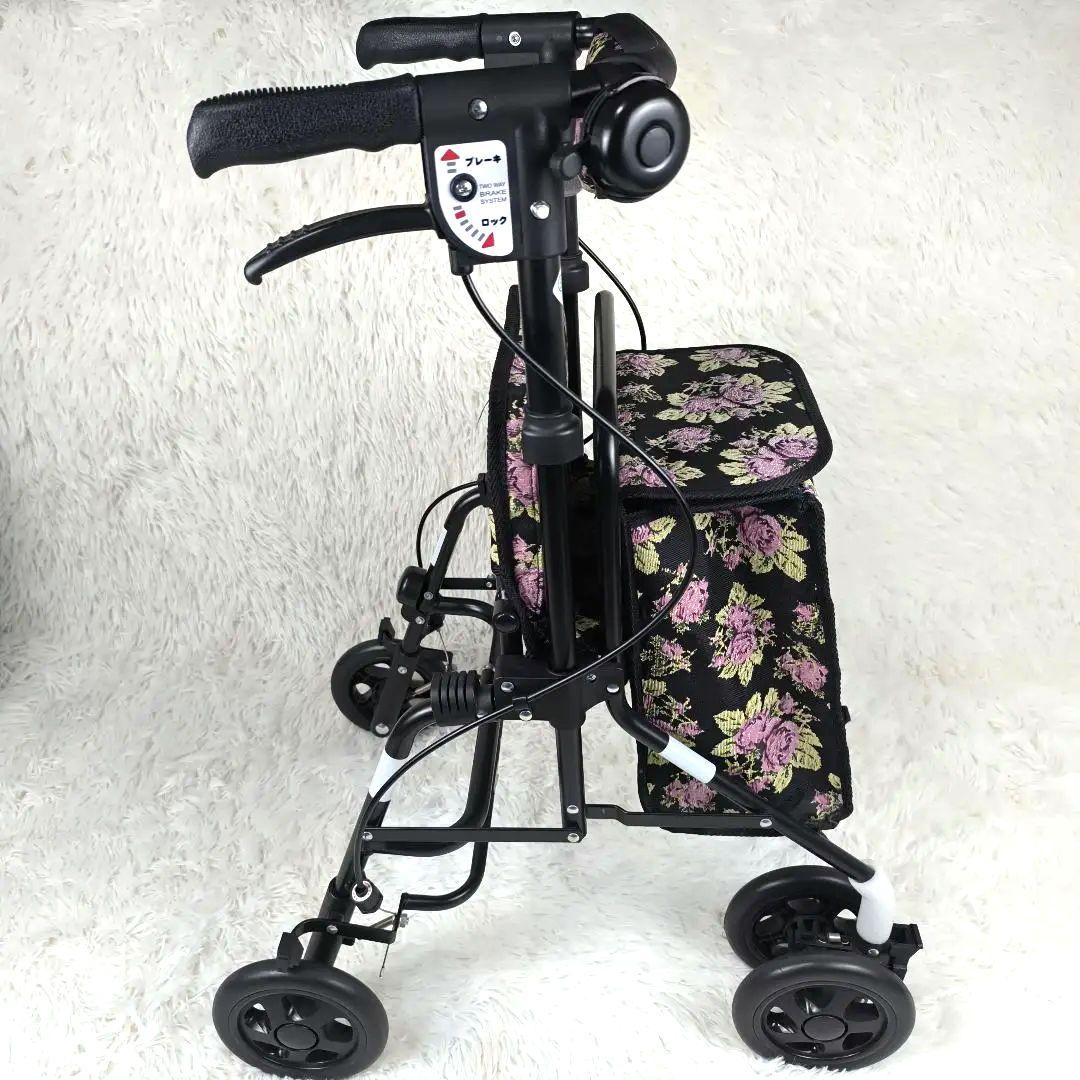 ✨未使用級✨ 島製作所 シルバーカー スカイウォーカーＳ 折り畳み 黒 花柄