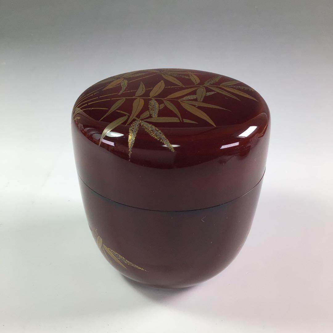 Ｒ５０８　棗　『純一作』『溜塗』『笹蒔絵』『中棗』　共箱　茶道具