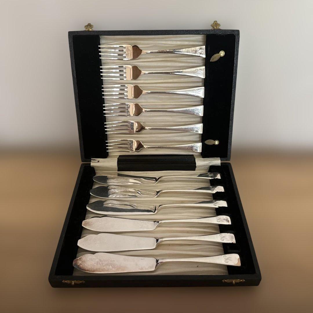 英国製純銀 フィッシュ ナイフ フォーク 12点