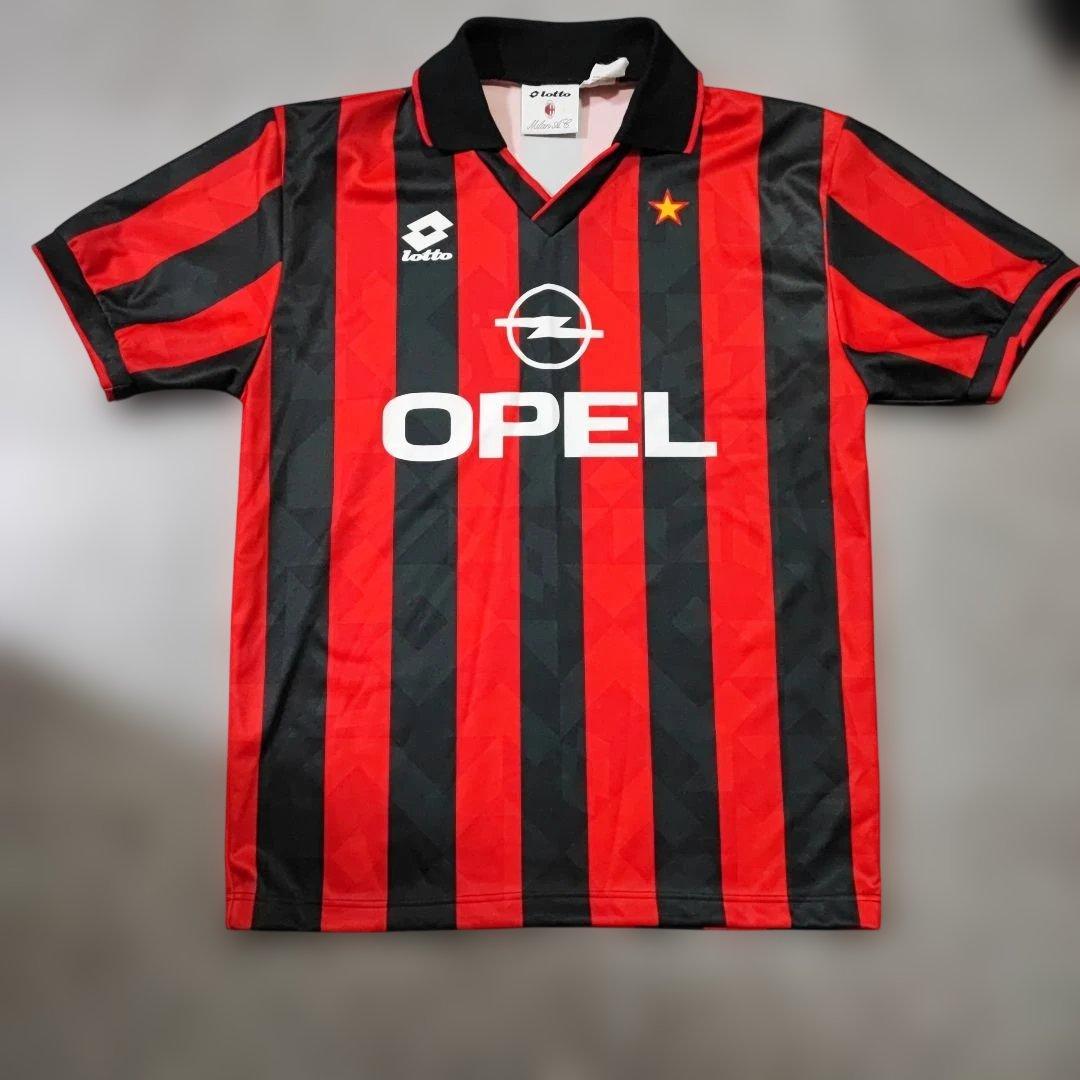 ACミラン Lotto サッカーシャツ 赤黒 ストライプ OPAL