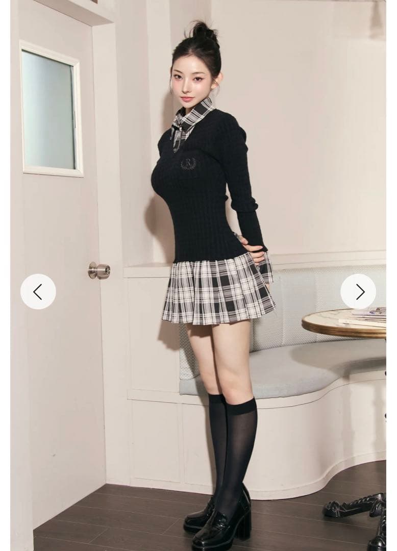 新品タグ付き Randy カービーニットチェックドッキングワンピース ブラック