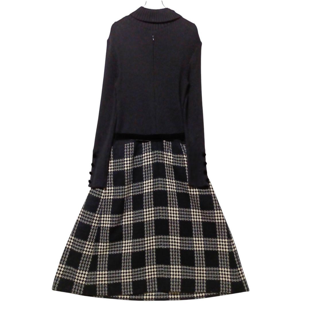 エムズグレイシー ニット切り替え ワンピース ベロアリボン 40