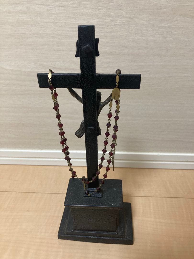 テ*ア様 【アンティーク】金属製 十字架 イエス像 ロザリオ付き