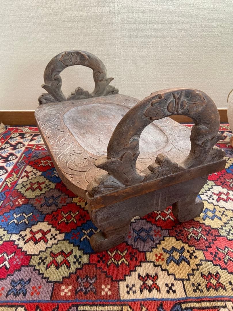 西インド古木彫 儀礼子供椅子 1930〜40年代