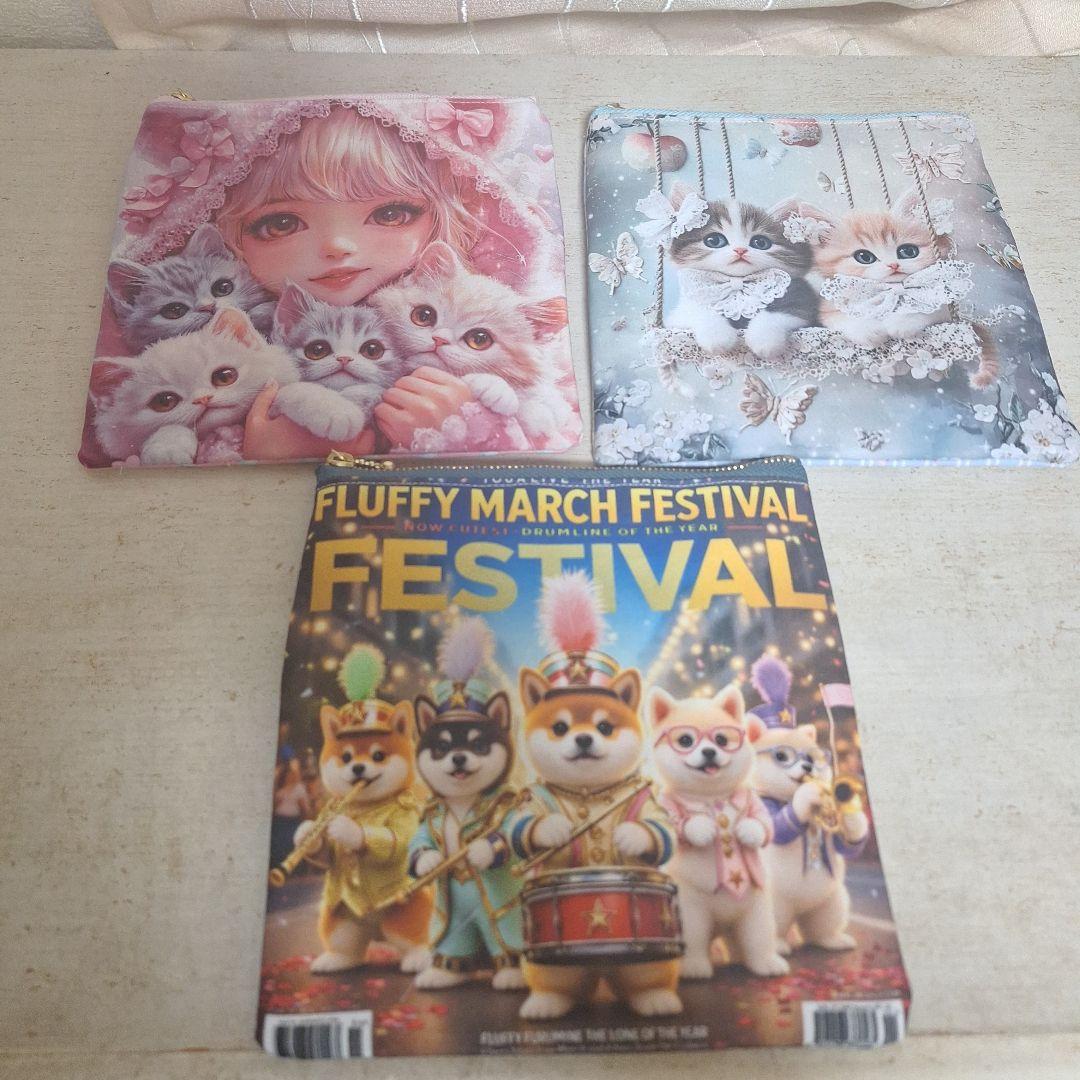 激レアねこパネル生地　ハンドメイド　まちなしバッグ　ミニバック　ポーチ