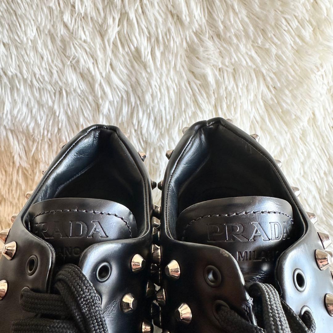 【美品】PRADA プラダ モノリス スタッズローファー 厚底 ブラック