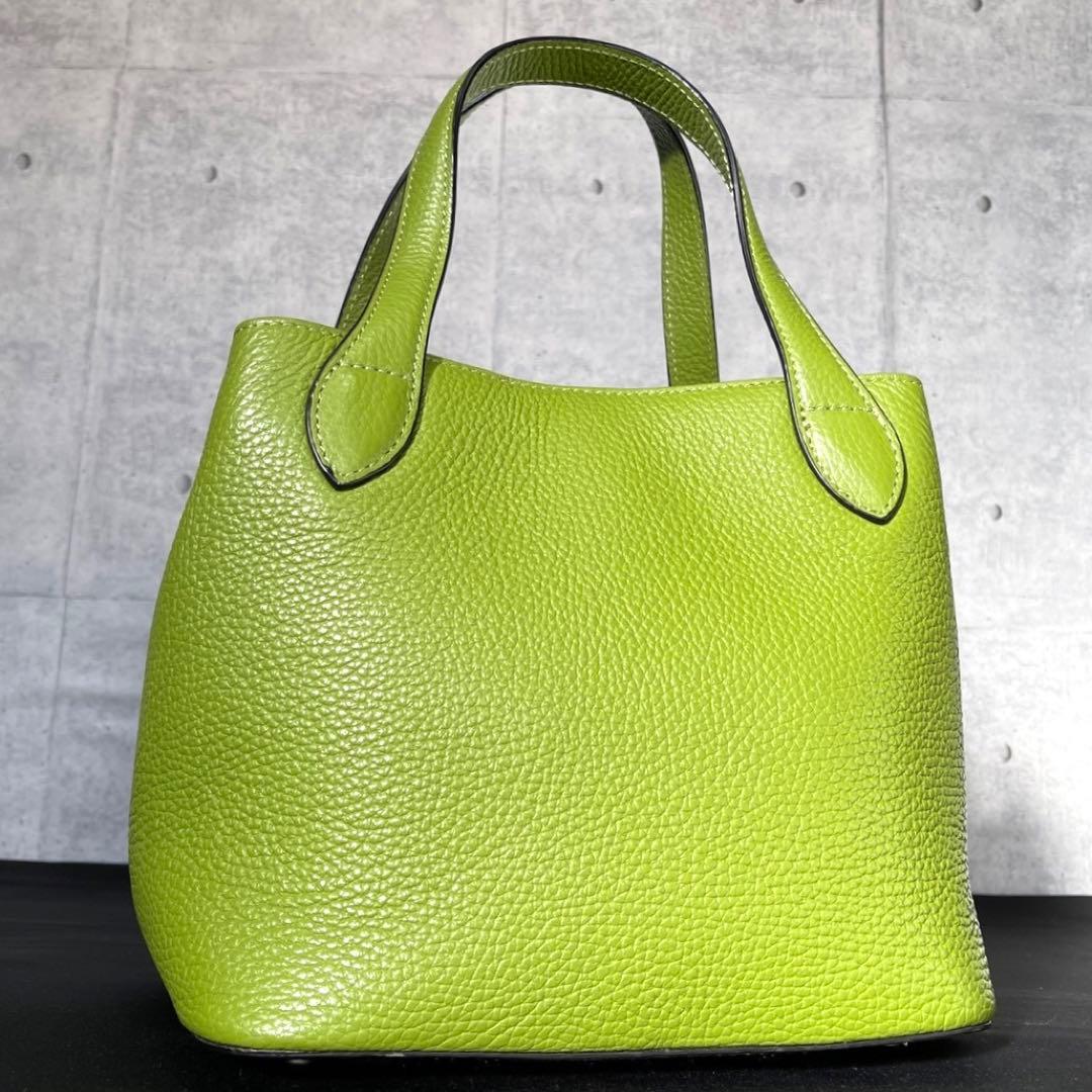 専用品WAKO 銀座和光 シボ革 レザー イエローグリーン ハンドバッグ