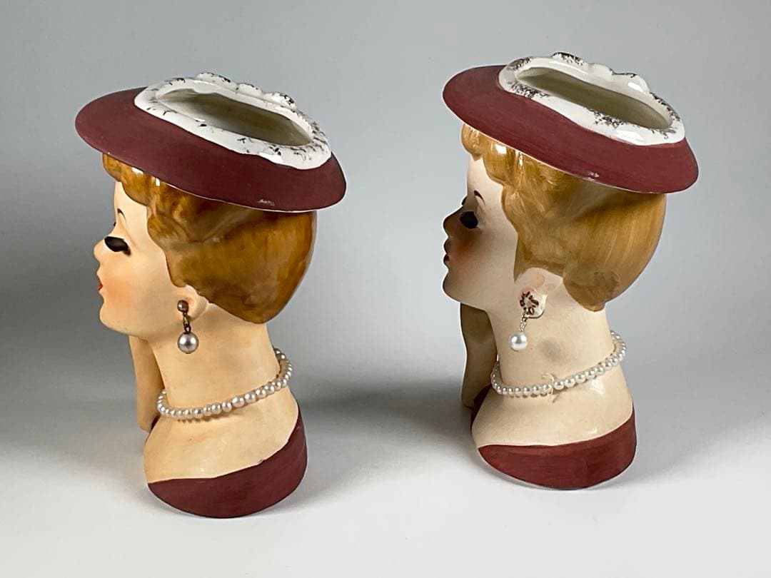 60sヴィンテージ　レディヘッドベース　陶器 花瓶　日本製　2点