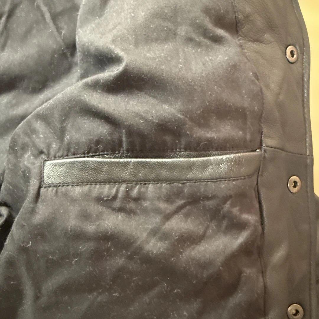 ラムレザー ダウンジャケット 羊革　襟ムートン　M ブラックXブラウン