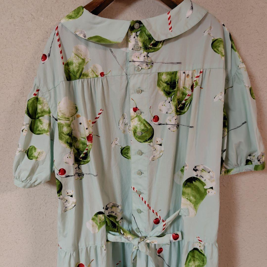 ピンクハウス　クリームソーダプリントミディワンピース