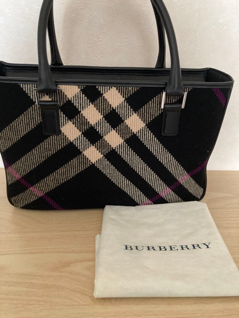 バーバリー BURBERRY レザー　ウール　ハンドバッグ　a4収納可