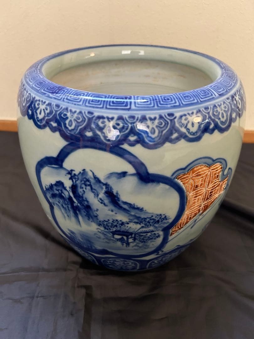 青白陶器 火鉢 山水画　昭和時代　祖父の品　陶器　手あぶり　青