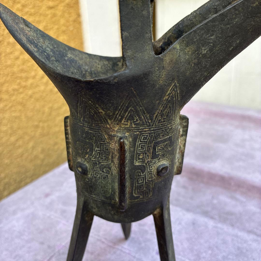 古風な青銅製三脚ワイン容器、ジュエ、宋明朝 三国志覇道　爵杯＆孫堅頭巾