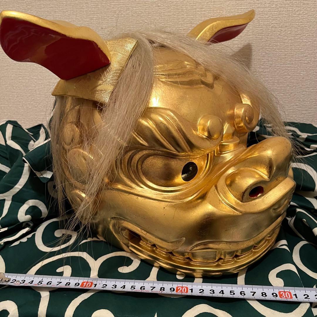 .【希少】　獅子舞　獅子頭　金箔　木彫　魔除け　金彩　古美術　木製 木彫 お祭り